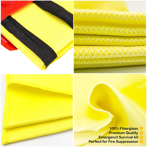 JJ CARE Upgraded Fire Blanket for Home 40"x40" with 3 Hooks & 3 Gloves, Fire Suppression Blanket, Emergency Fire Blanket for People, Fire Blanket Kitchen, Emergency Use - Yellow